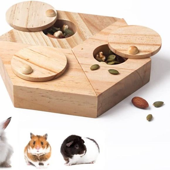 LUBALU Wooden Enrichment Foraging Toy for Small Pet,Interactive Hide Treats - Picture 1 of 3